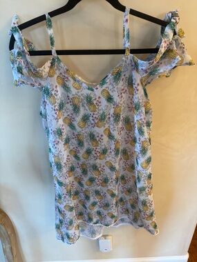 Cold-Shoulder Pineapple Print Swim Coverup - White/Yellow
